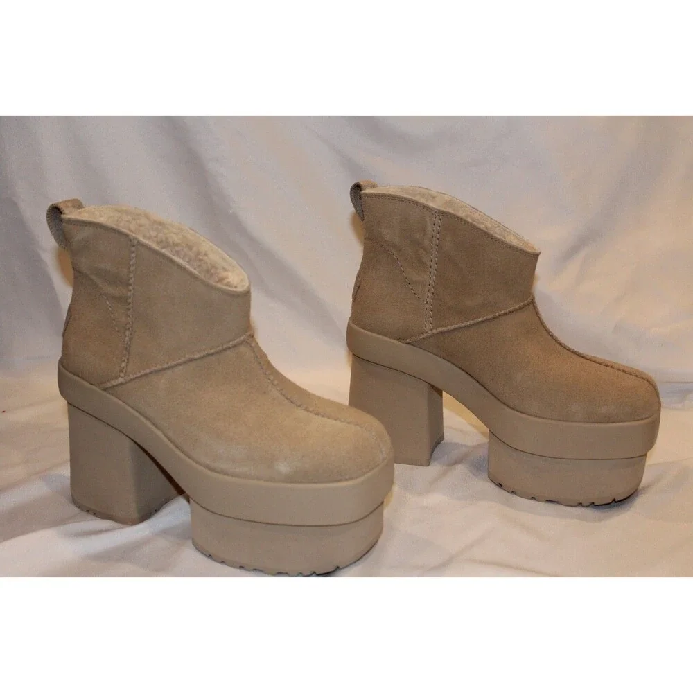 UGG NEW‎ HEIGHTS PLATFORM MINI SUEDE WOMEN'S BOOTS NIB MSD TAN